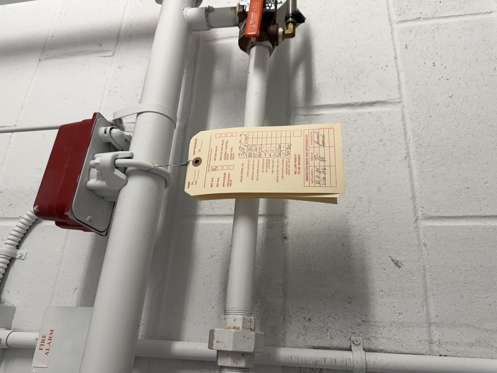Stair B Floor 3 - Wet System Inspection Tag